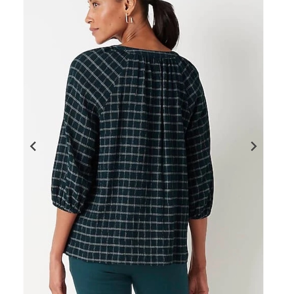 J.Jill Crinkled Plaid Relaxed Top Evergreen Size XSP NWT - Picture 5 of 10